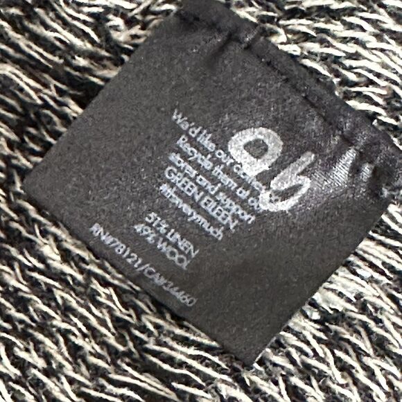 Eileen Fisher System Black White Linen Wool Open Front Cardigan Large - Picture 3 of 9